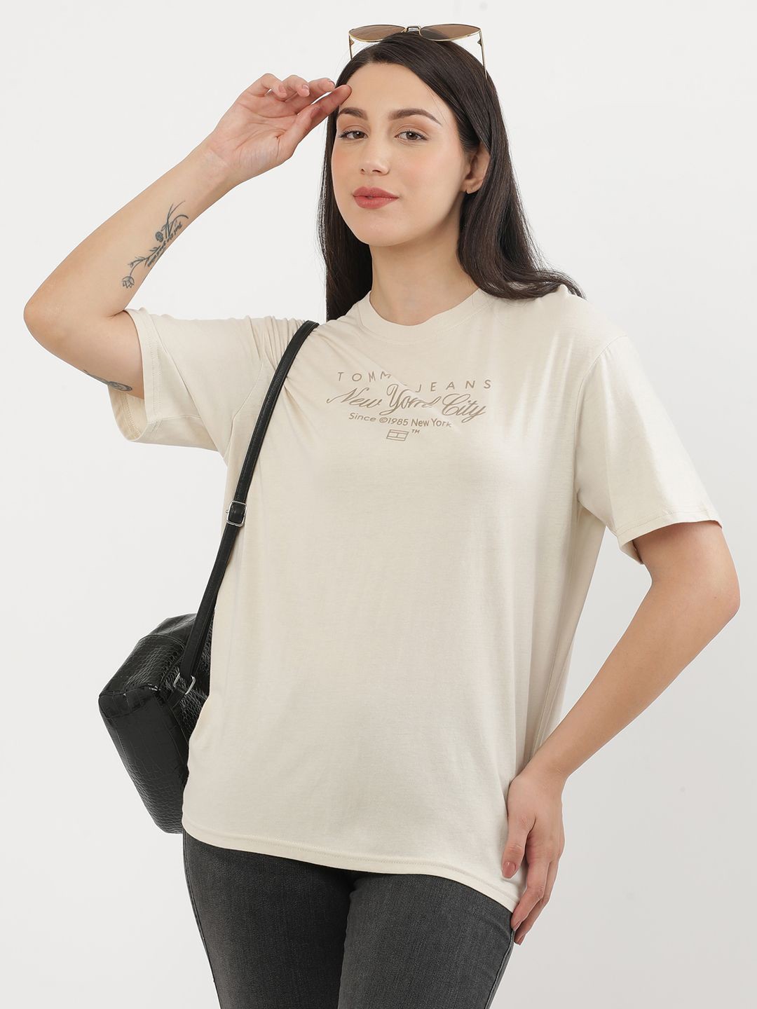 

Tommy Hilfiger Women Cotton Solid T-shirt, Beige