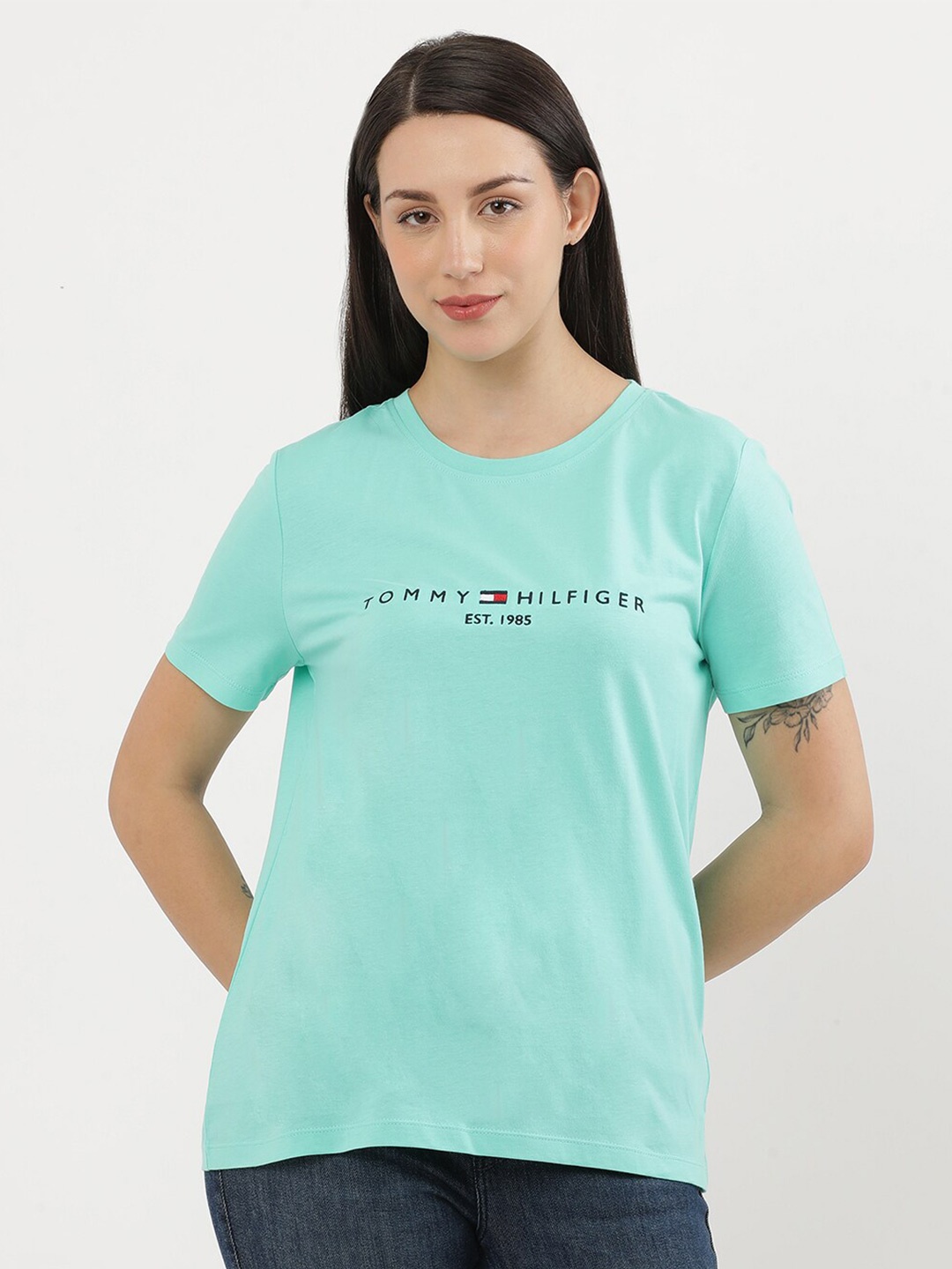 

Tommy Hilfiger Women Tribal V-Neck Applique T-shirt, Green
