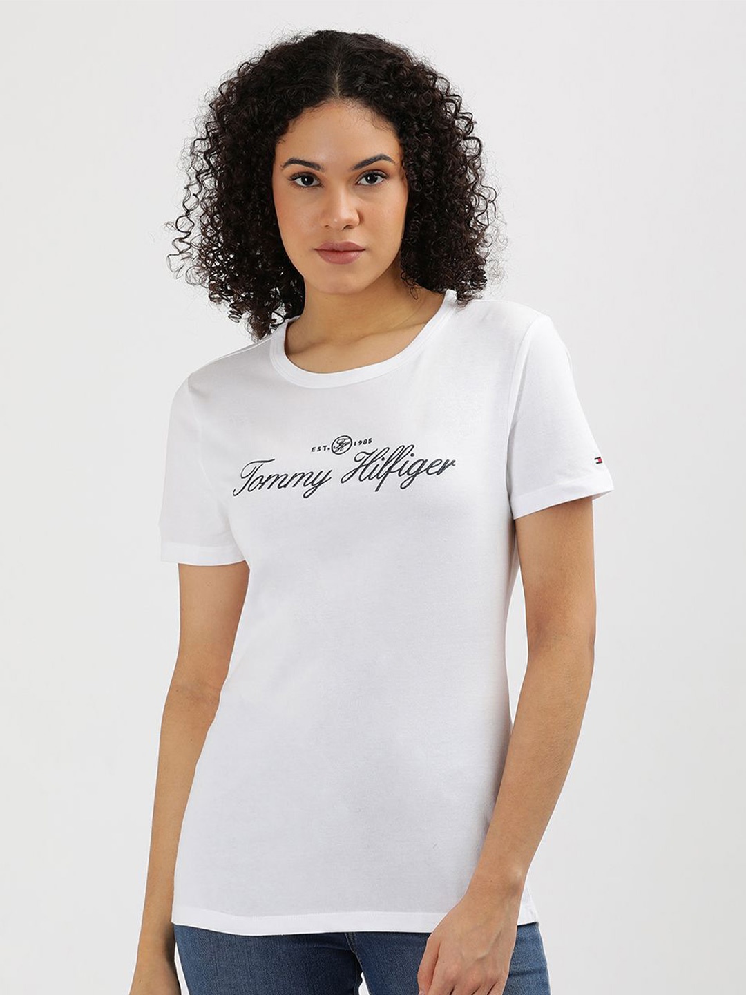

Tommy Hilfiger Women Solid Slim Fit T-shirt, White