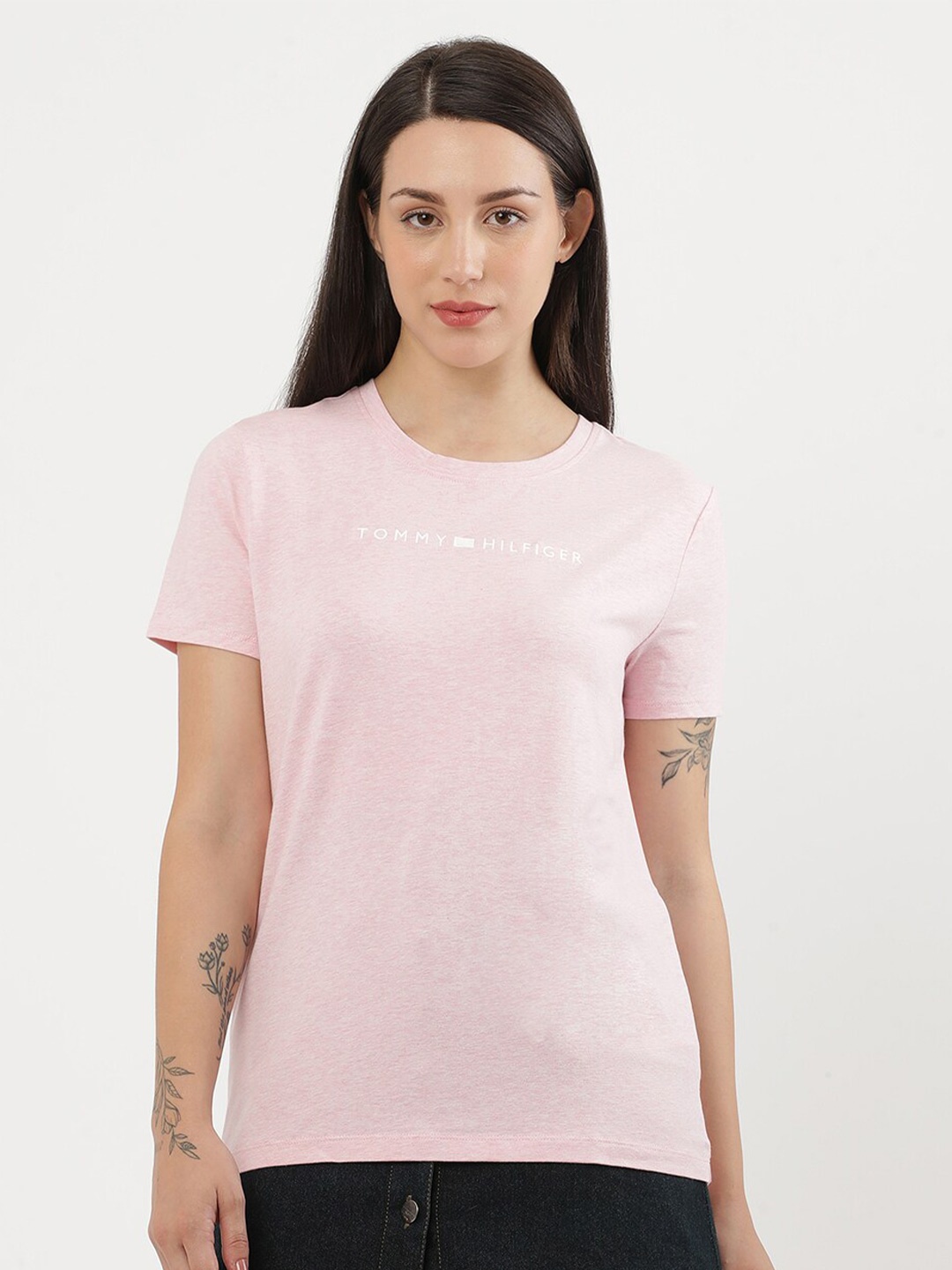 

Tommy Hilfiger Women Solid V-Neck Pockets T-shirt, Pink