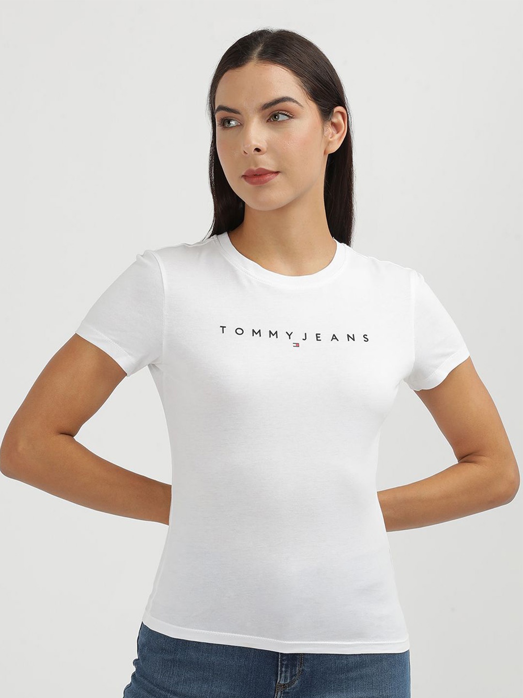 Tommy Hilfiger Women Typography Slim Fit T-shirt, White