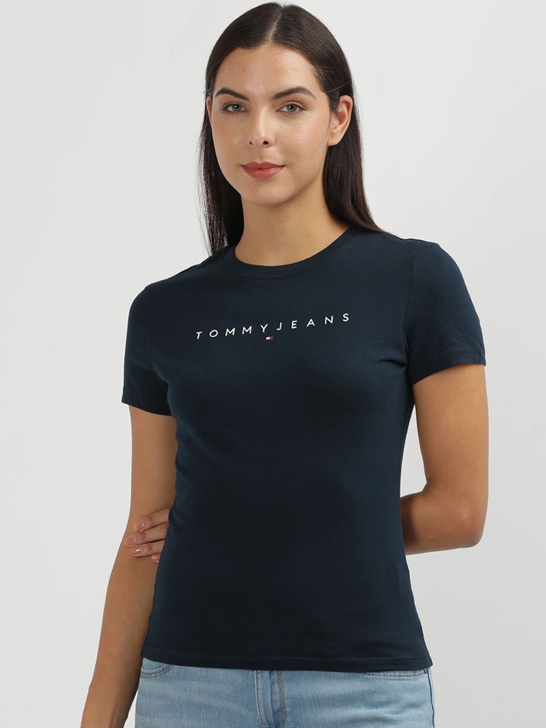 

Tommy Hilfiger Women Typography Slim Fit T-shirt, Blue