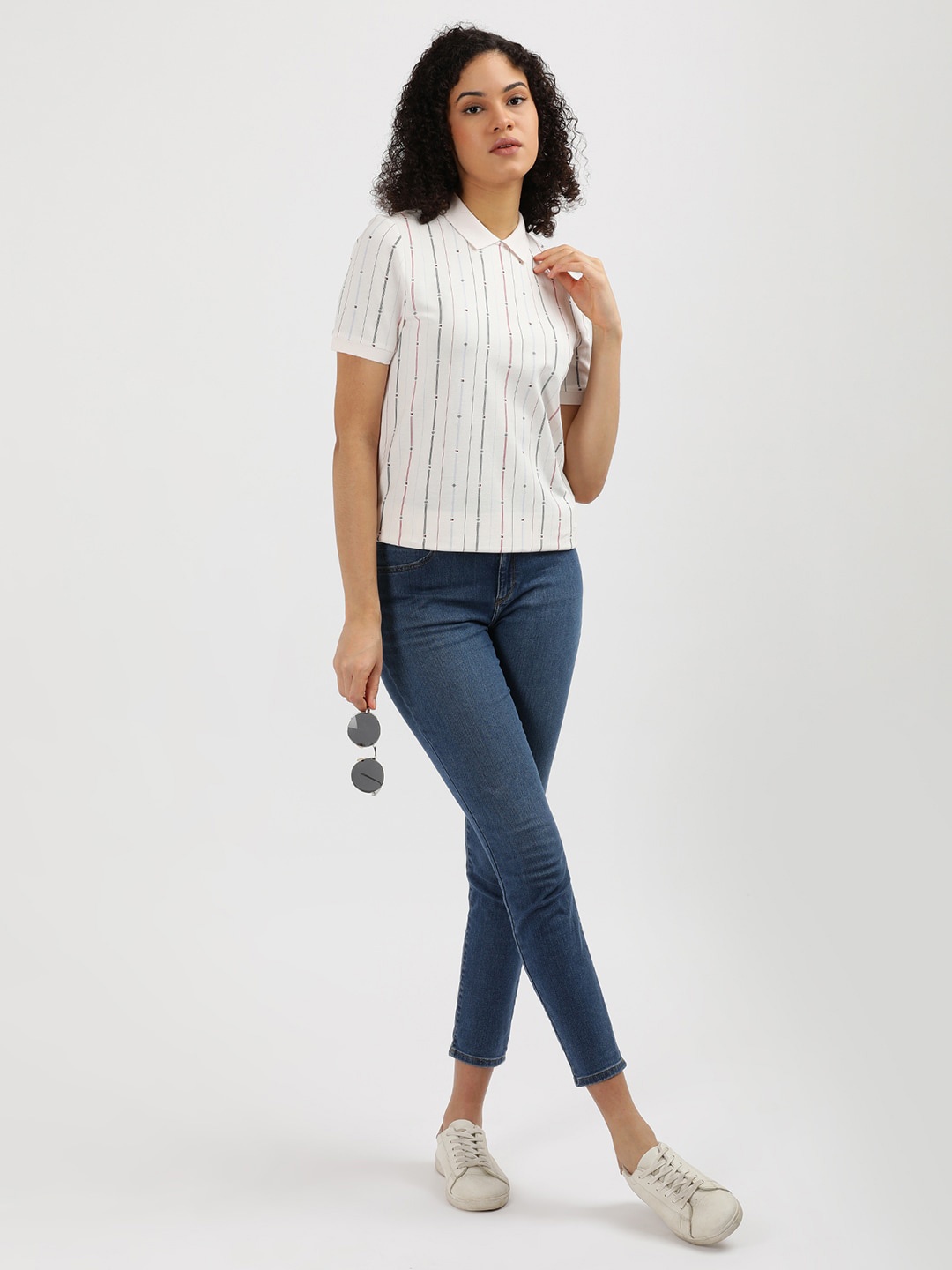 

Tommy Hilfiger Women Printed Polo Collar Pockets T-shirt, White