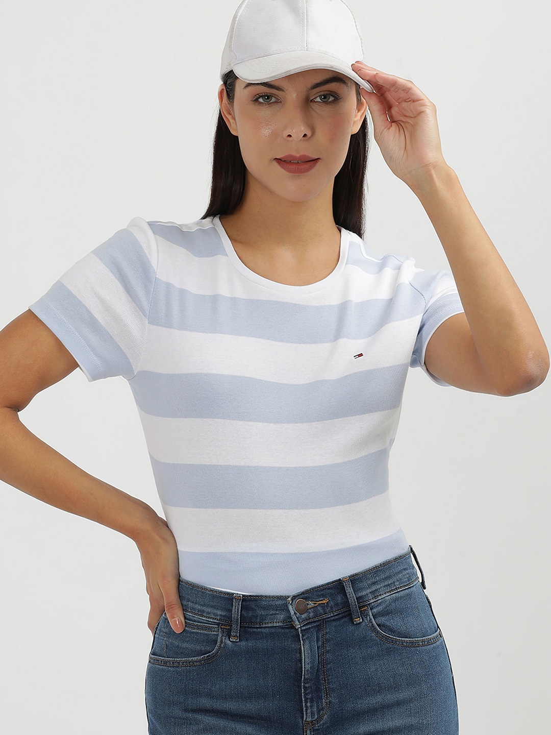 

Tommy Hilfiger Women Polo Collar Extended Sleeves T-shirt, Blue