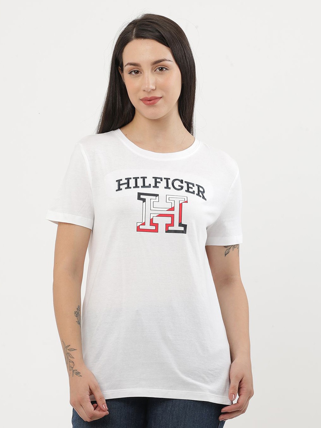 

Tommy Hilfiger Women Solid Cut Outs T-shirt, White