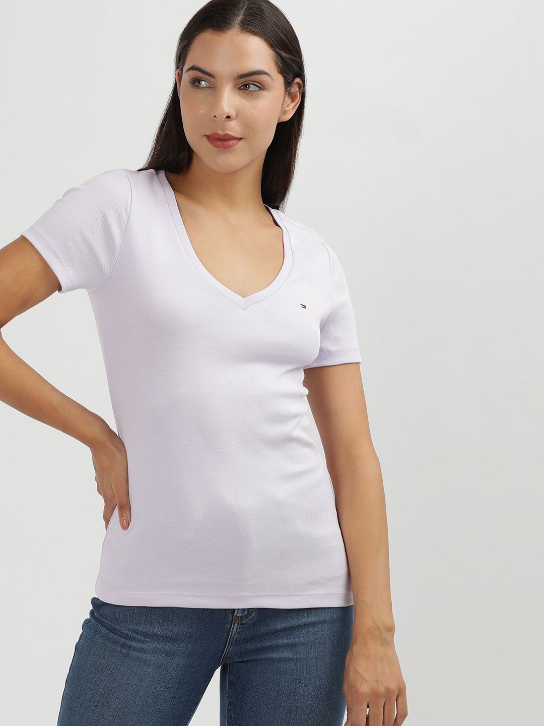

Tommy Hilfiger Women V-Neck Pockets T-shirt, Purple