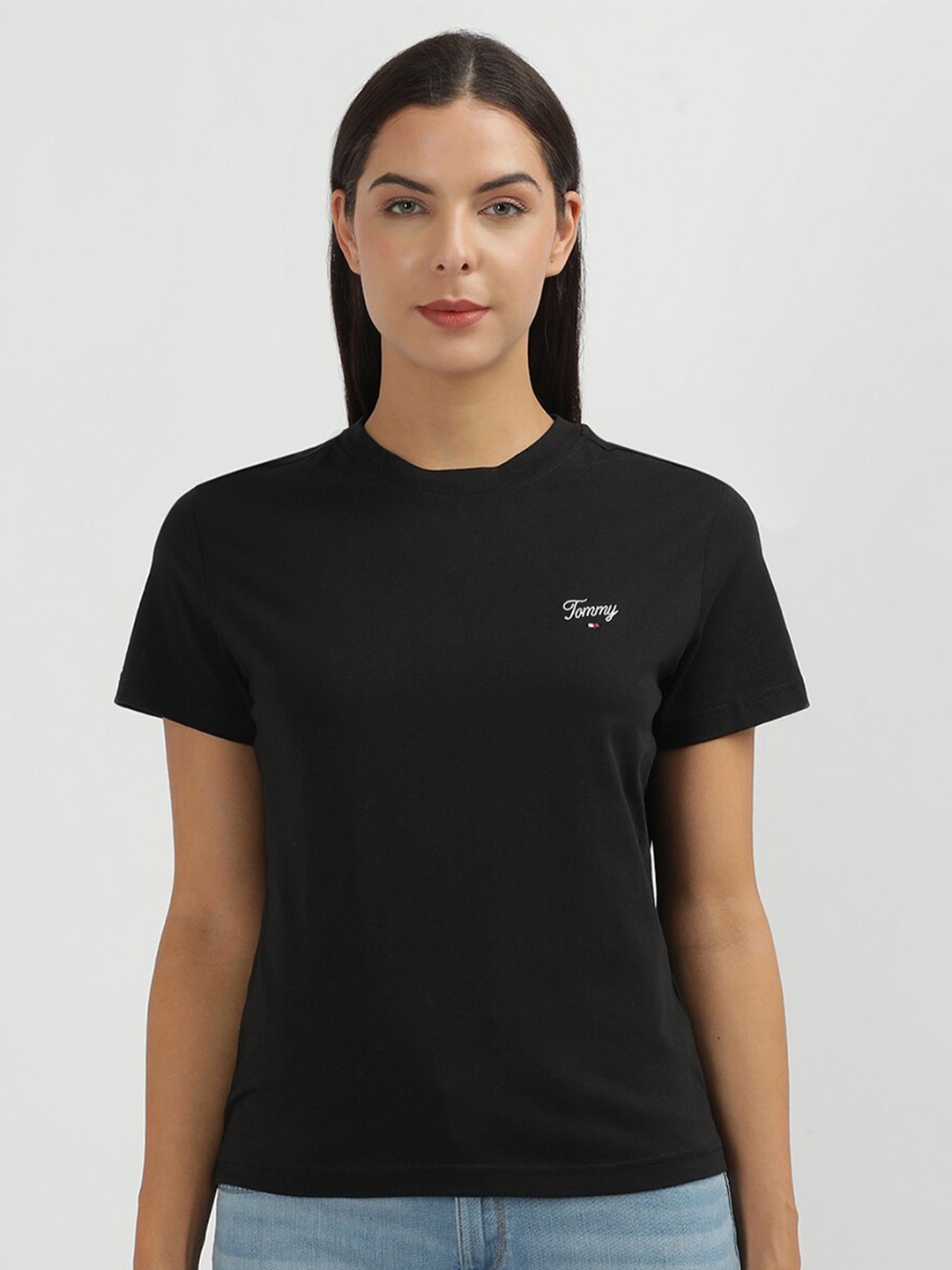 

Tommy Hilfiger Round Neck Short Sleeves Regular Fit Cotton T-shirt, Black