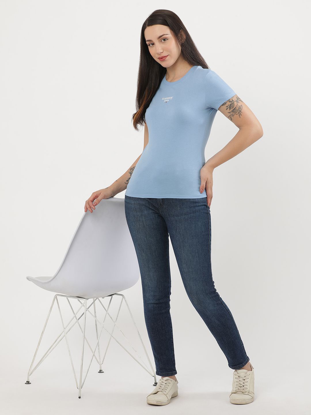 

Tommy Hilfiger Women V-Neck Pockets Slim Fit T-shirt, Blue