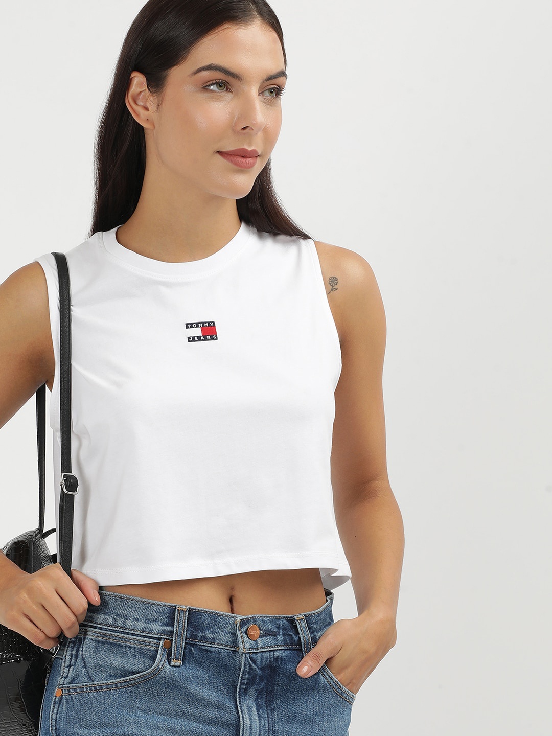 

Tommy Hilfiger Round Neck Sleeveless Pure Cotton Crop Top, White