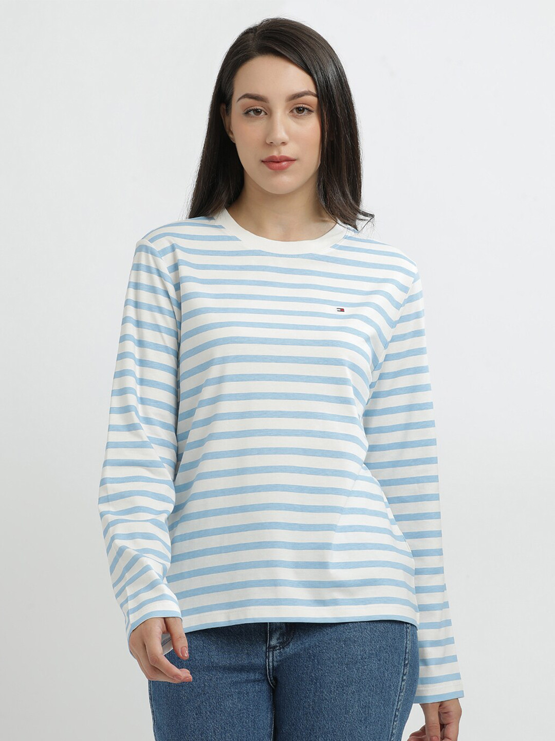 

Tommy Hilfiger Women Striped High Neck T-shirt, White
