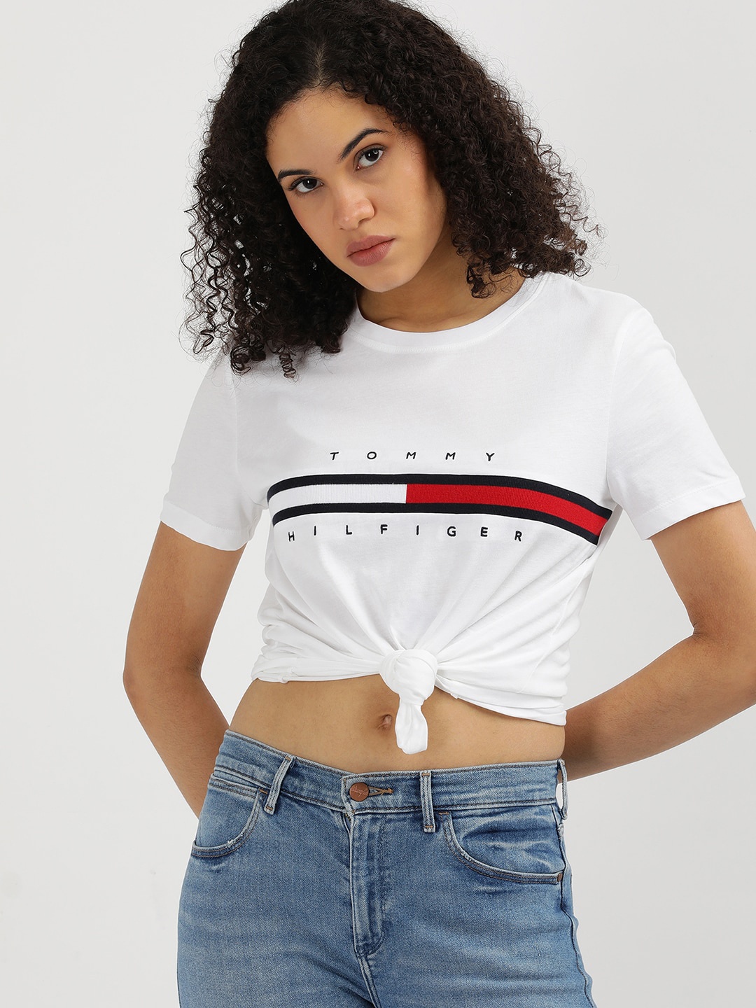 

Tommy Hilfiger Women Striped Extended Sleeves Pockets T-shirt, White