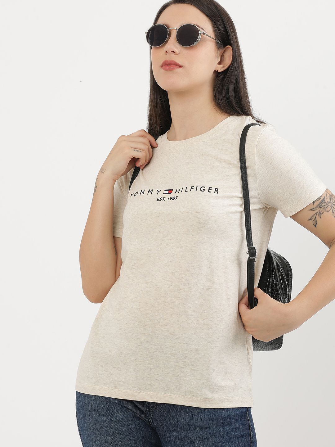 

Tommy Hilfiger Women Solid Extended Sleeves T-shirt, Beige