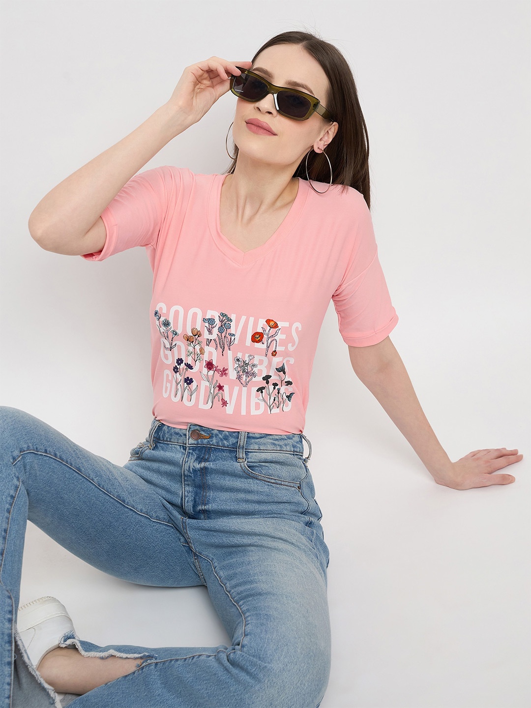 

Skidlers Typography Printed Drop-Shoulder Pure Cotton Oversized Summer T-shirt, Peach