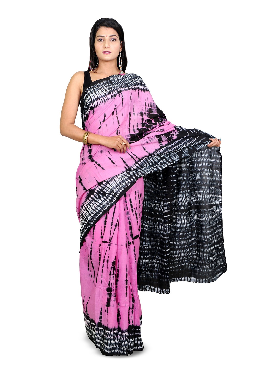

THE FAMILIAR HANDICRAFTS Tie and Dye Pure Cotton Ikat Saree, Pink