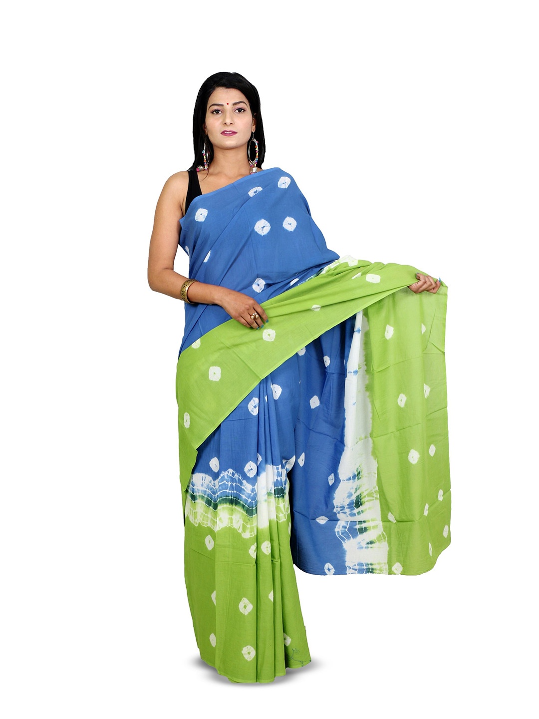 

THE FAMILIAR HANDICRAFTS Tie and Dye Pure Cotton Ikat Saree, Green