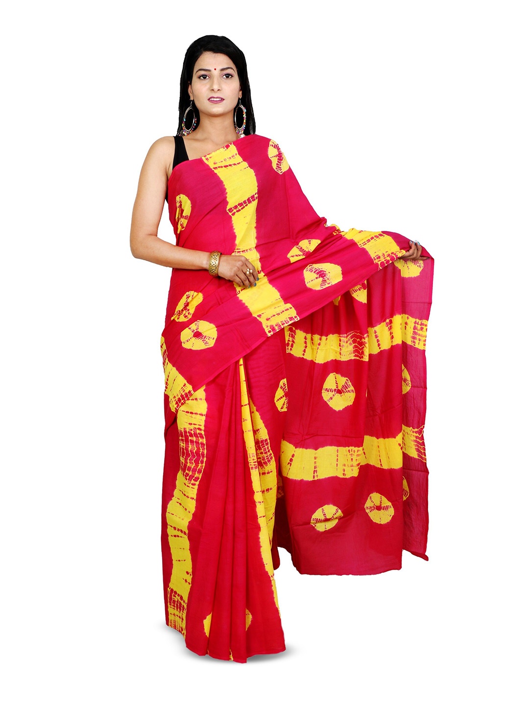 

THE FAMILIAR HANDICRAFTS Tie and Dye Pure Cotton Ikat Saree, Red
