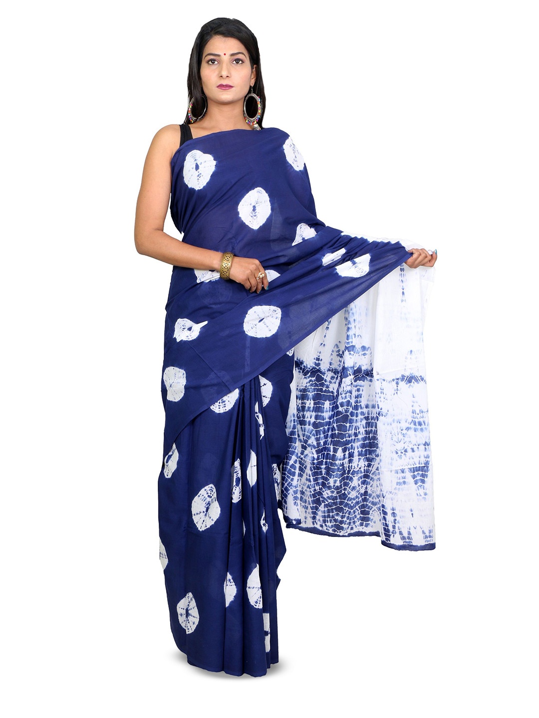 

THE FAMILIAR HANDICRAFTS Tie and Dye Pure Cotton Ikat Saree, Blue