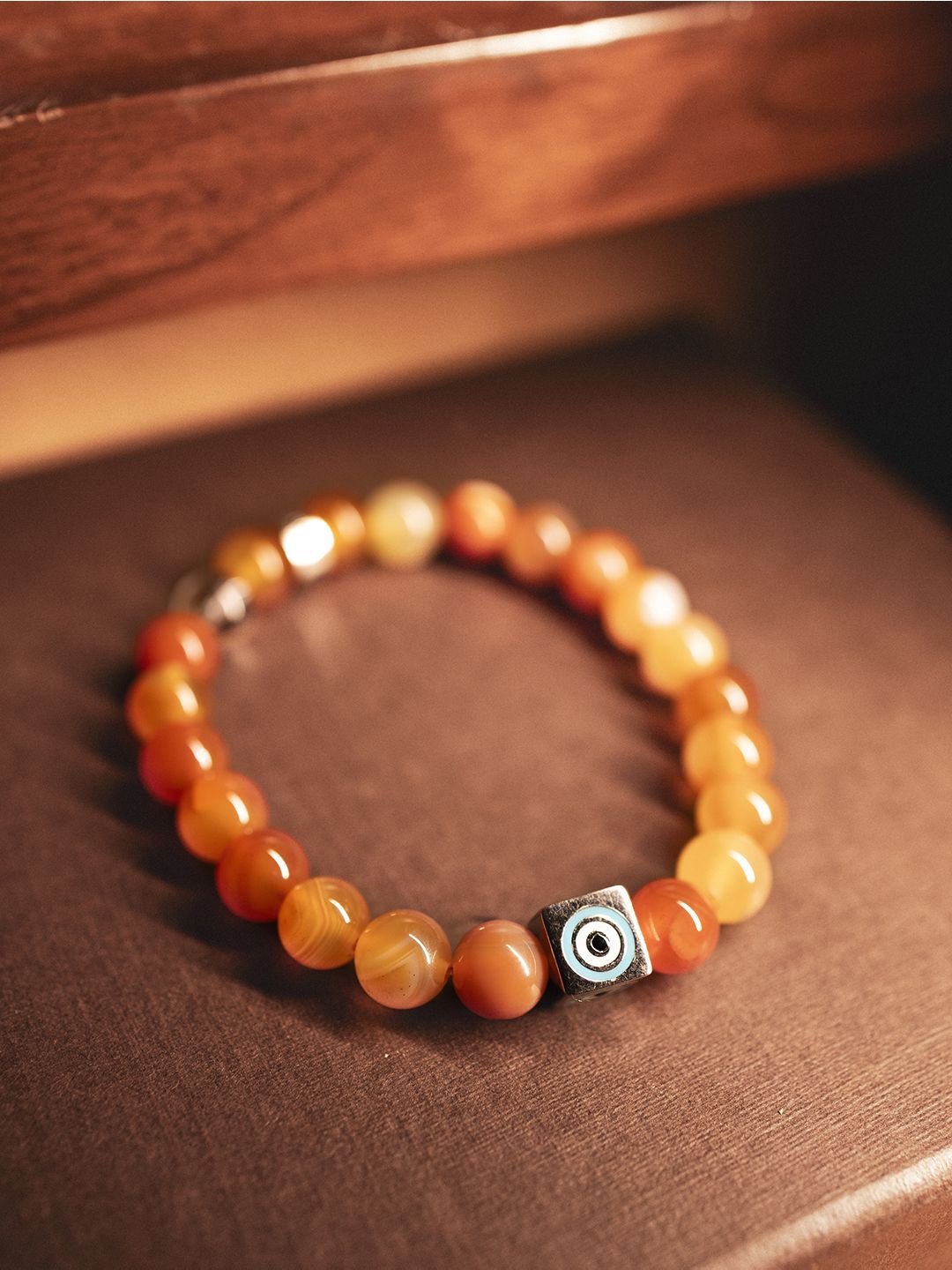 

Stone Story By Shruti Unisex Carnelian Handcrafted Rhodium-Plated Bracelet, Orange