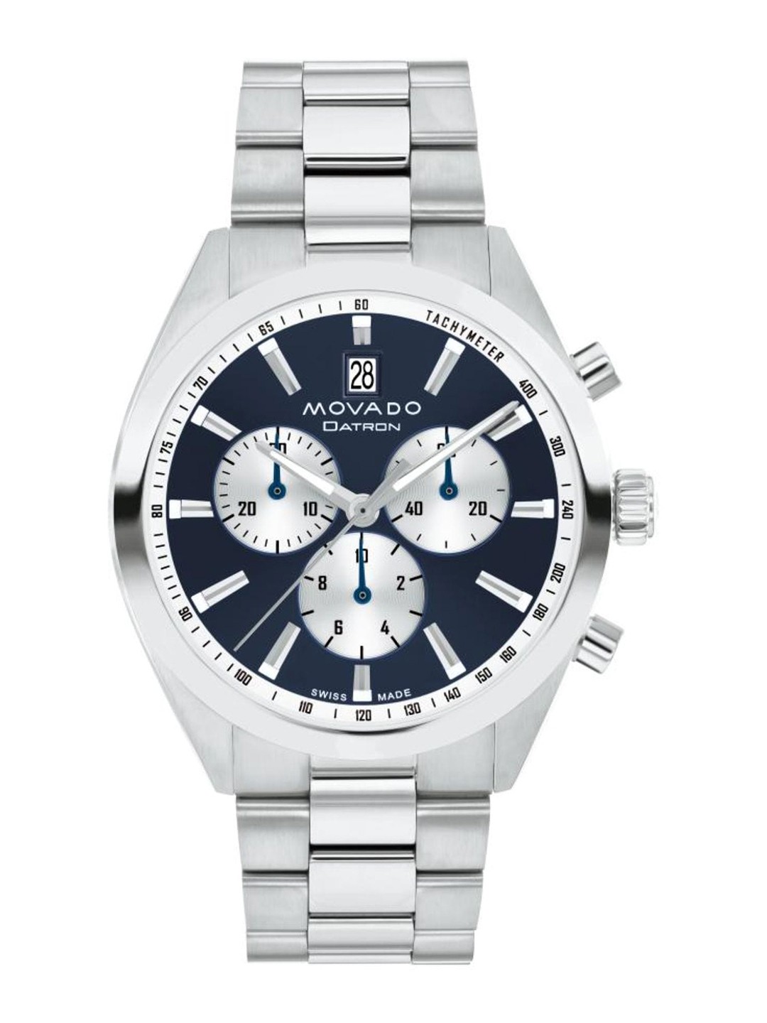 

MOVADO Men Brass Dial & Stainless Steel Bracelet Style Straps Analogue Chronograph Watch 3650179, Navy blue