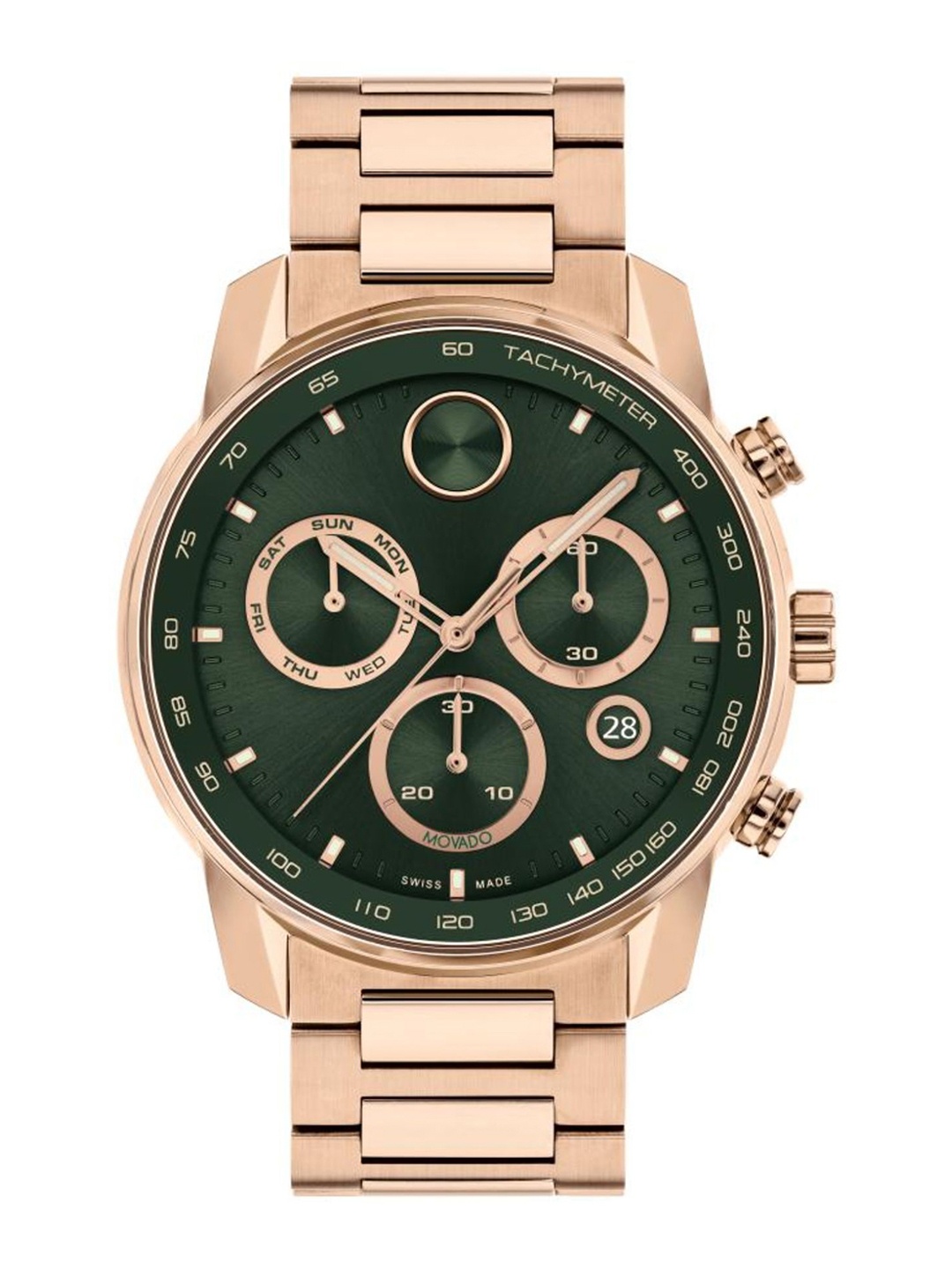 

MOVADO Men Brass Dial & Stainless Steel Bracelet Style Straps Analogue Chronograph Watch 3601082, Green