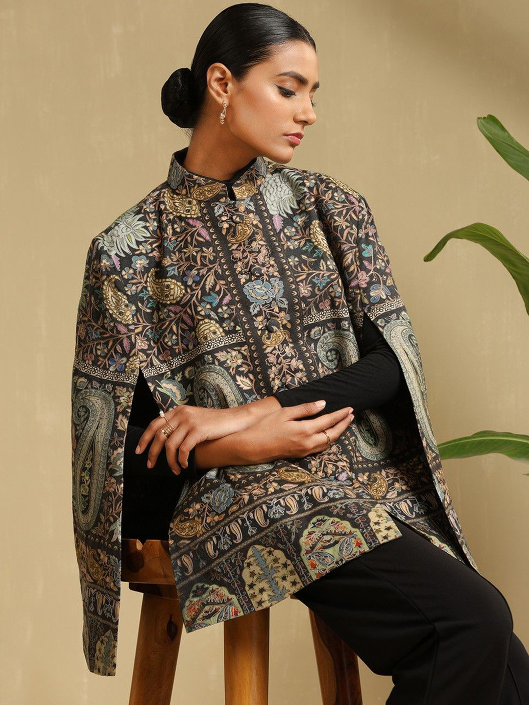 

DUSALA INDIA Women Woollen Longline with Patchwork, Black