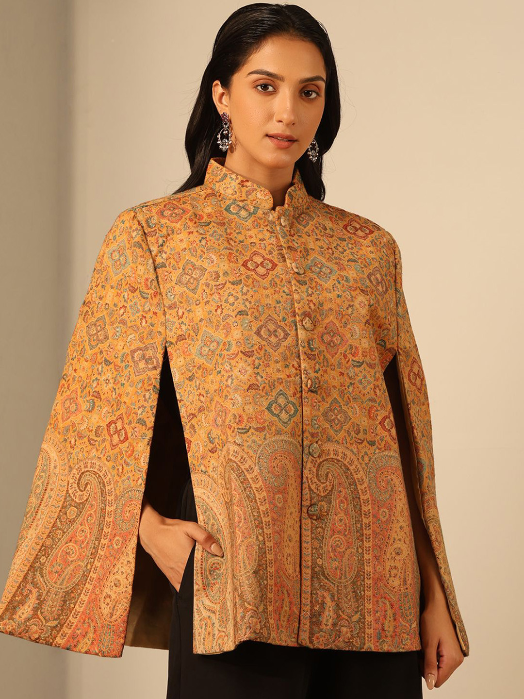 

DUSALA INDIA Women Paisley Design Woollen Tailored Jacket, Yellow