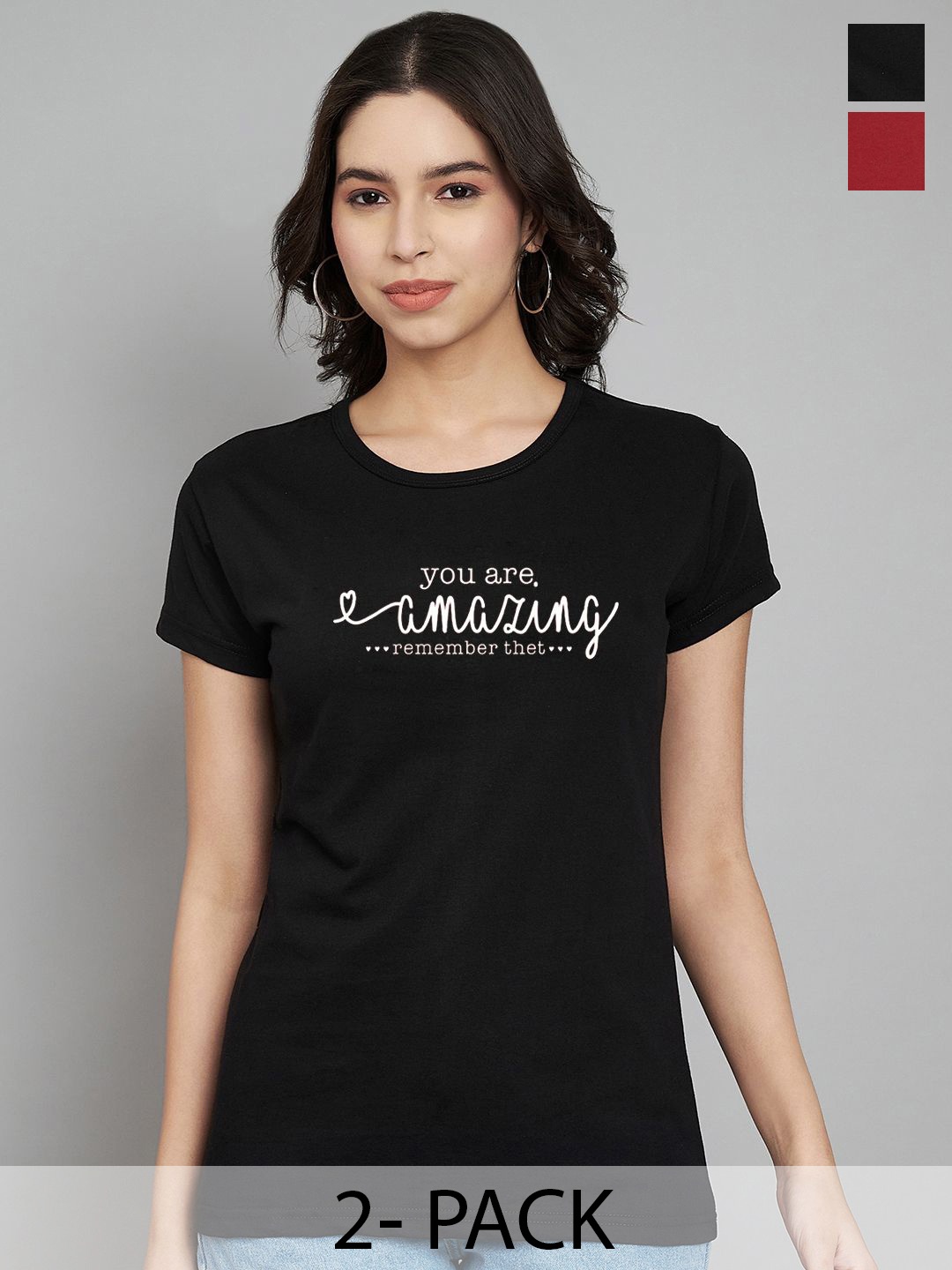 Trend Level Women Typography 2 Printed Applique T-shirt, Black