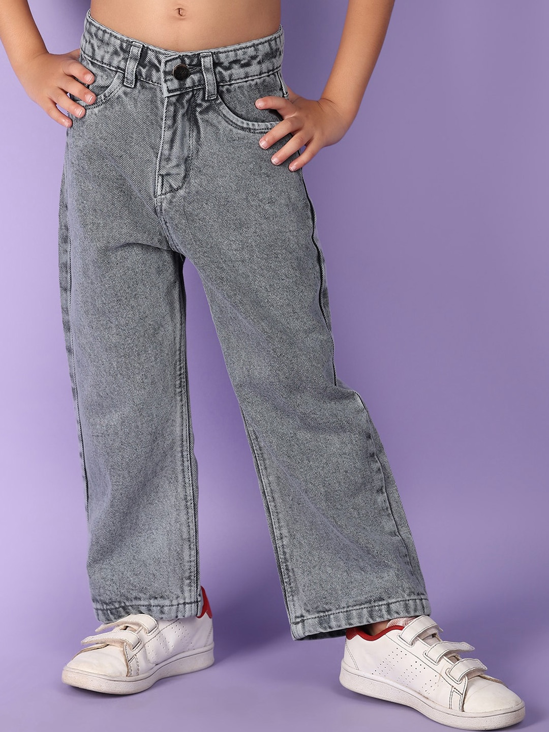 

V-Mart Girls Slash Knee Heavy Fade Mid-Rise Jeans, Grey