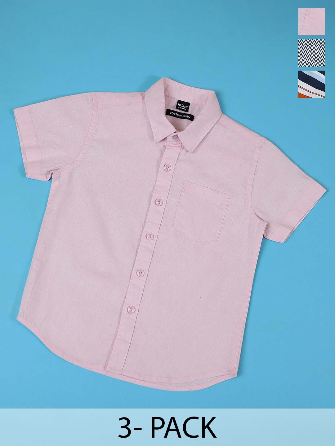 

Hoop Boys Pack Of 3 Spread Collar Cotton Shirts, Pink