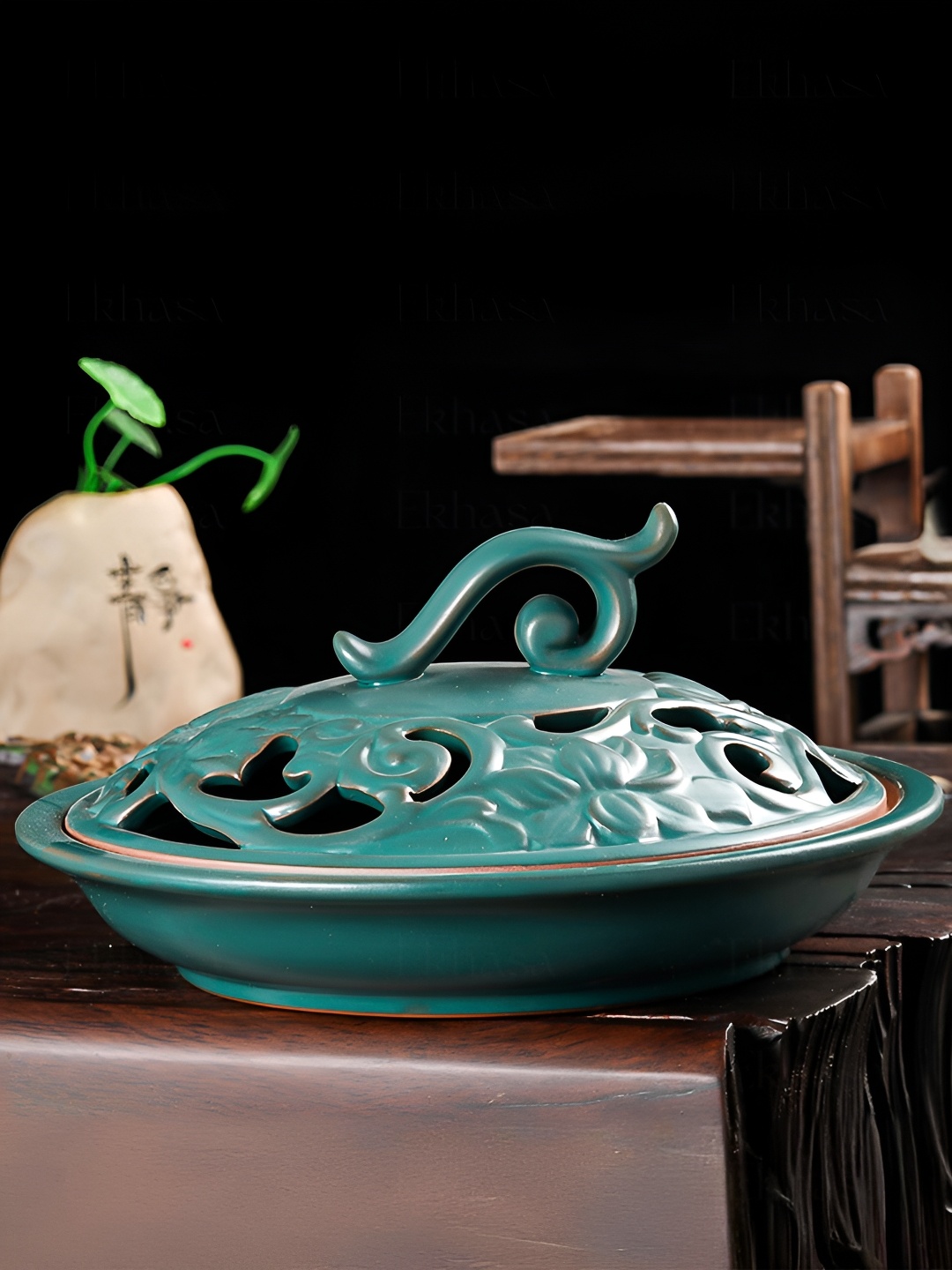 

Ekhasa Ceramic Dhoop Dani Loban Burner Holder Stand for Home, Green