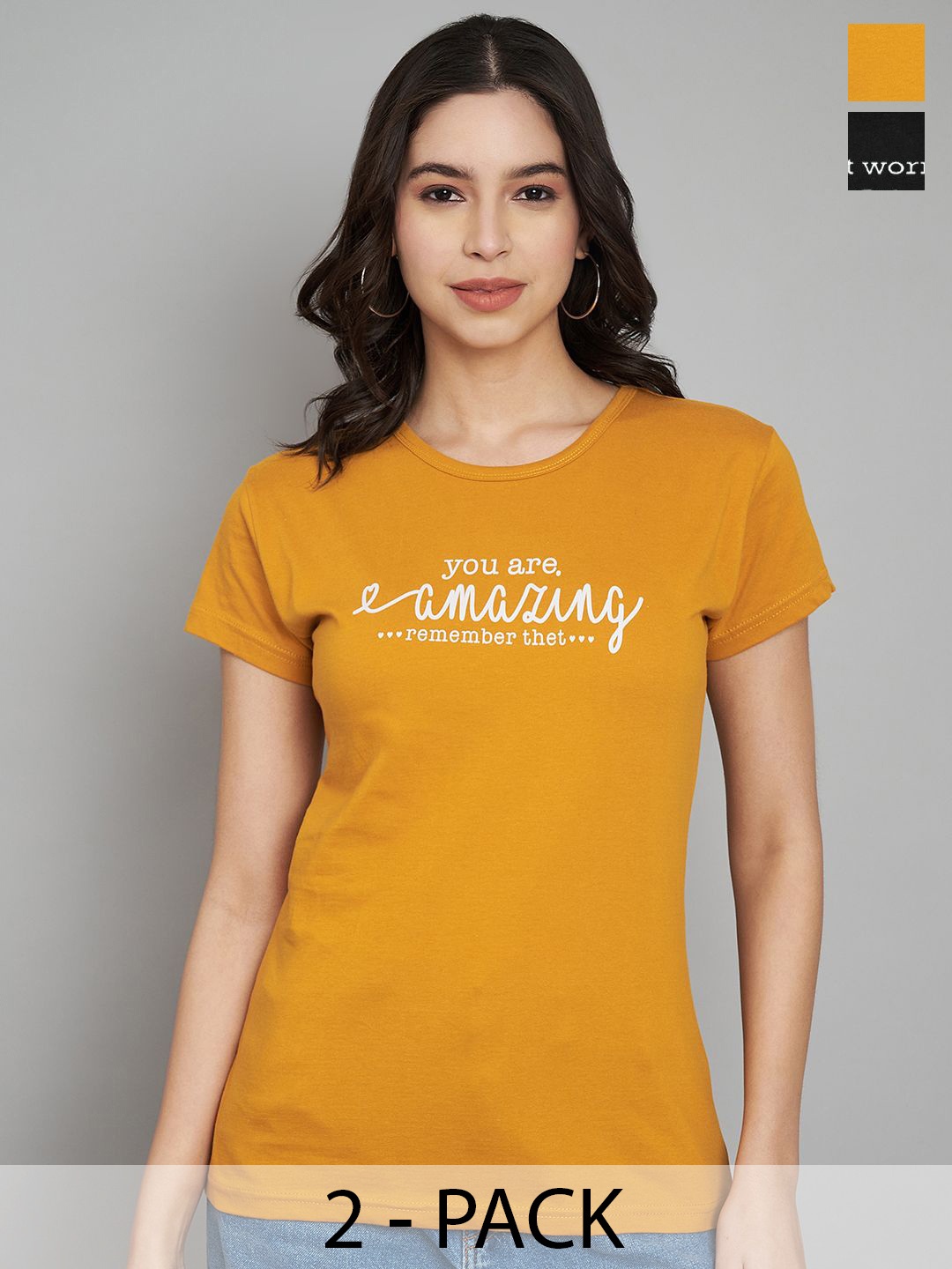 

Trend Level Women Typography 2 Printed Applique T-shirt, Mustard