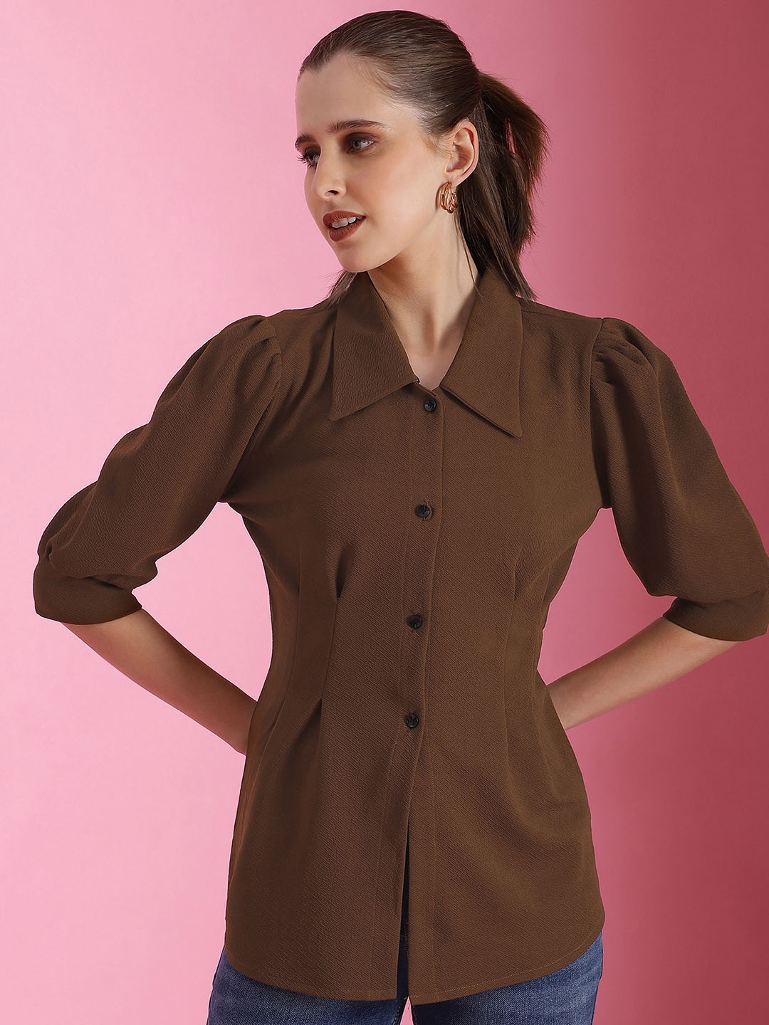 

Selvia Women Opaque Casual Shirt, Brown