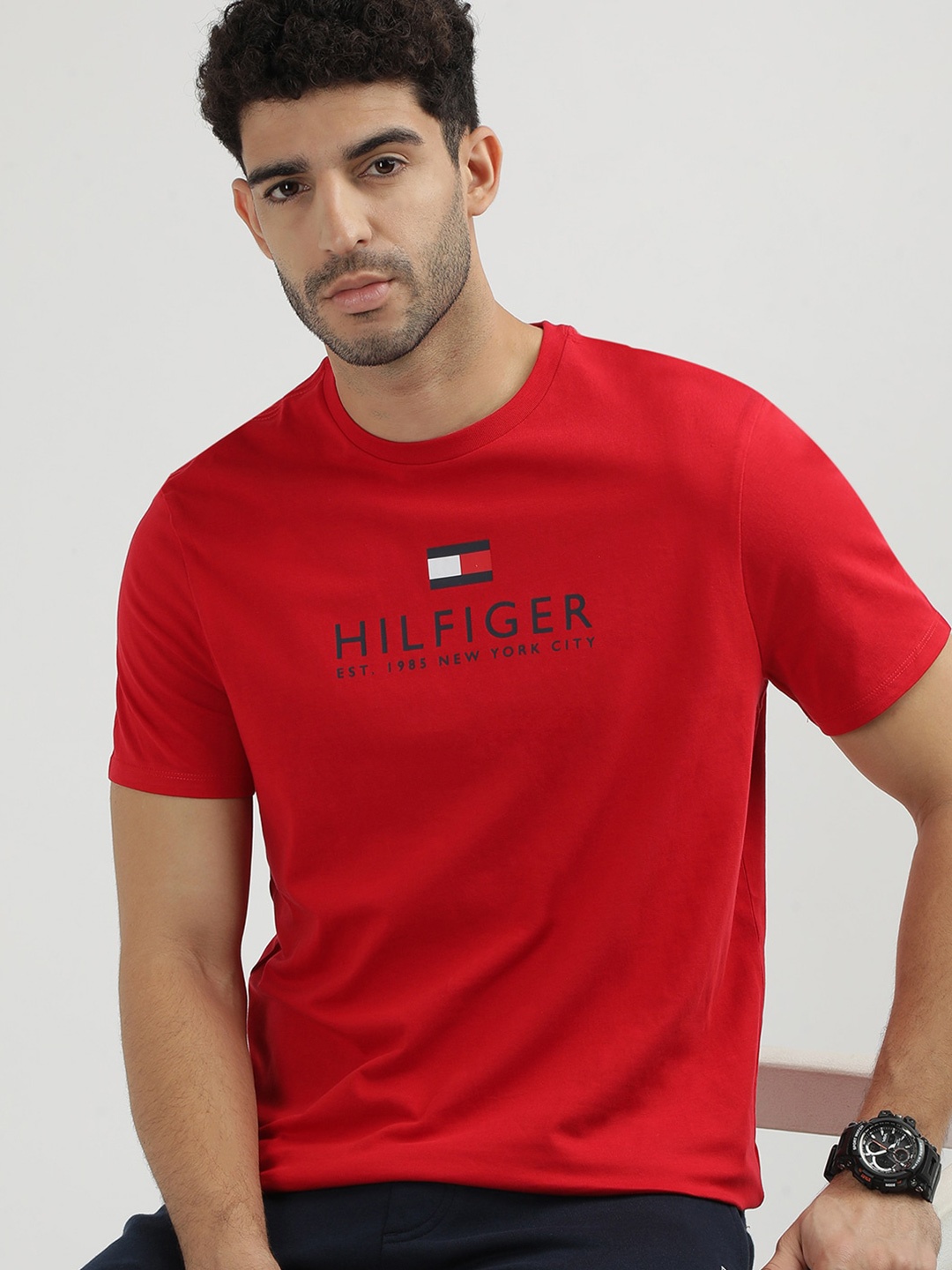 

Tommy Hilfiger Men Typography Printed Applique T-shirt, Red