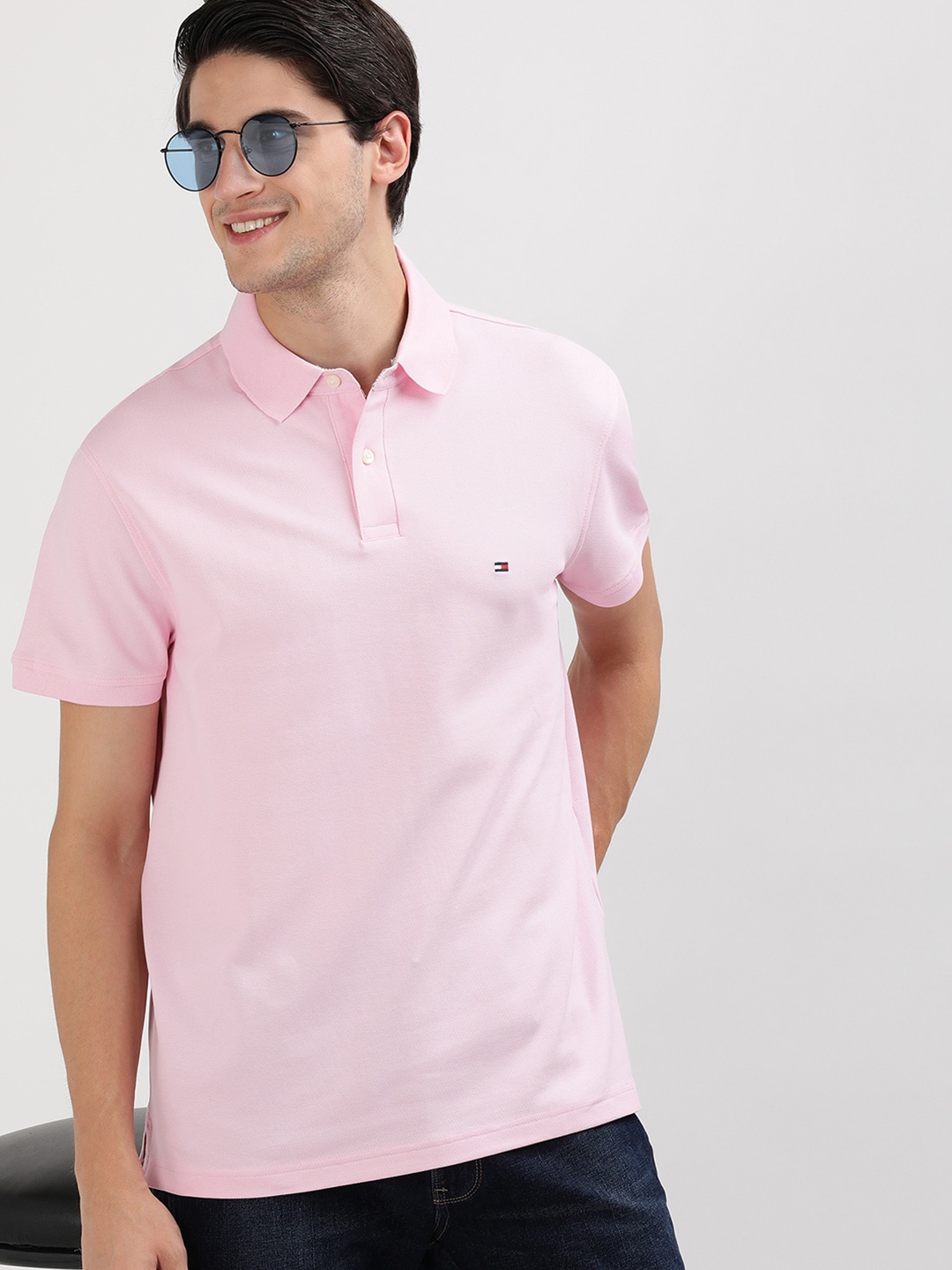 

Tommy Hilfiger Men Solid Polo Collar Pockets T-shirt, Pink