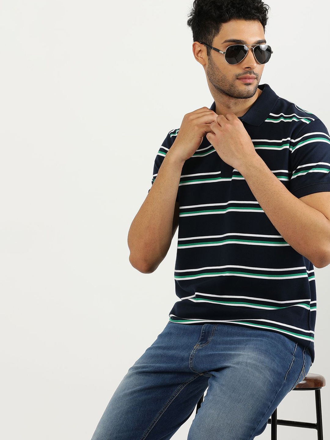 

Tommy Hilfiger Men Striped Polo Collar Pockets T-shirt, Blue