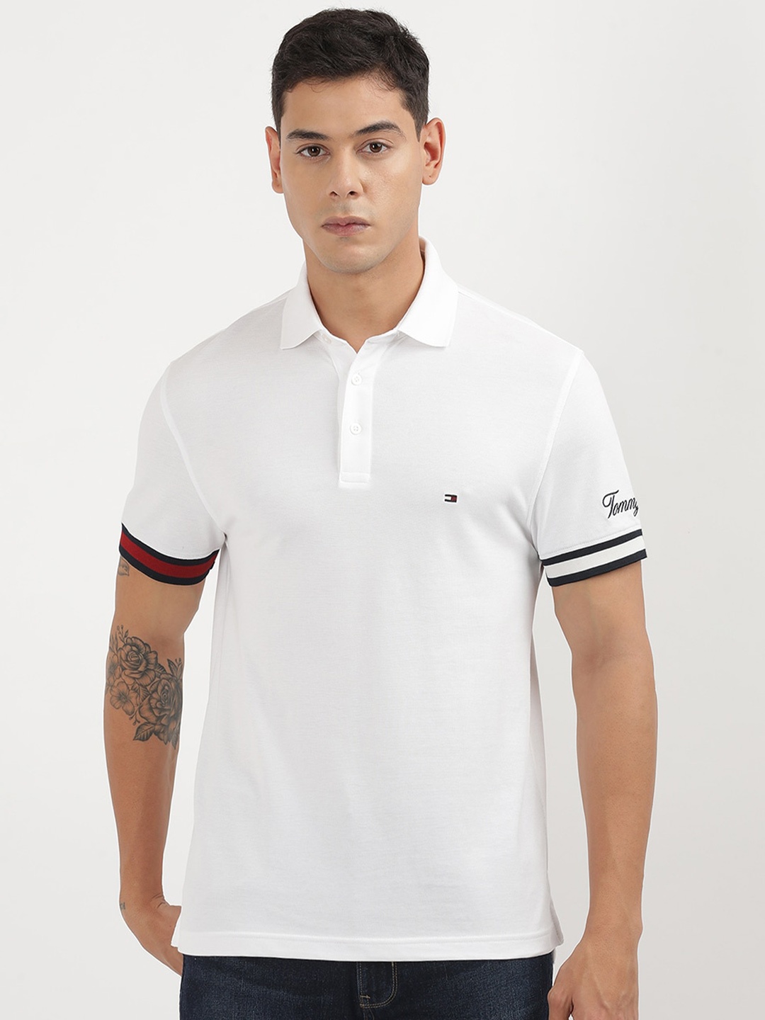 

Tommy Hilfiger Men Solid Polo Collar Slim Fit T-shirt, White