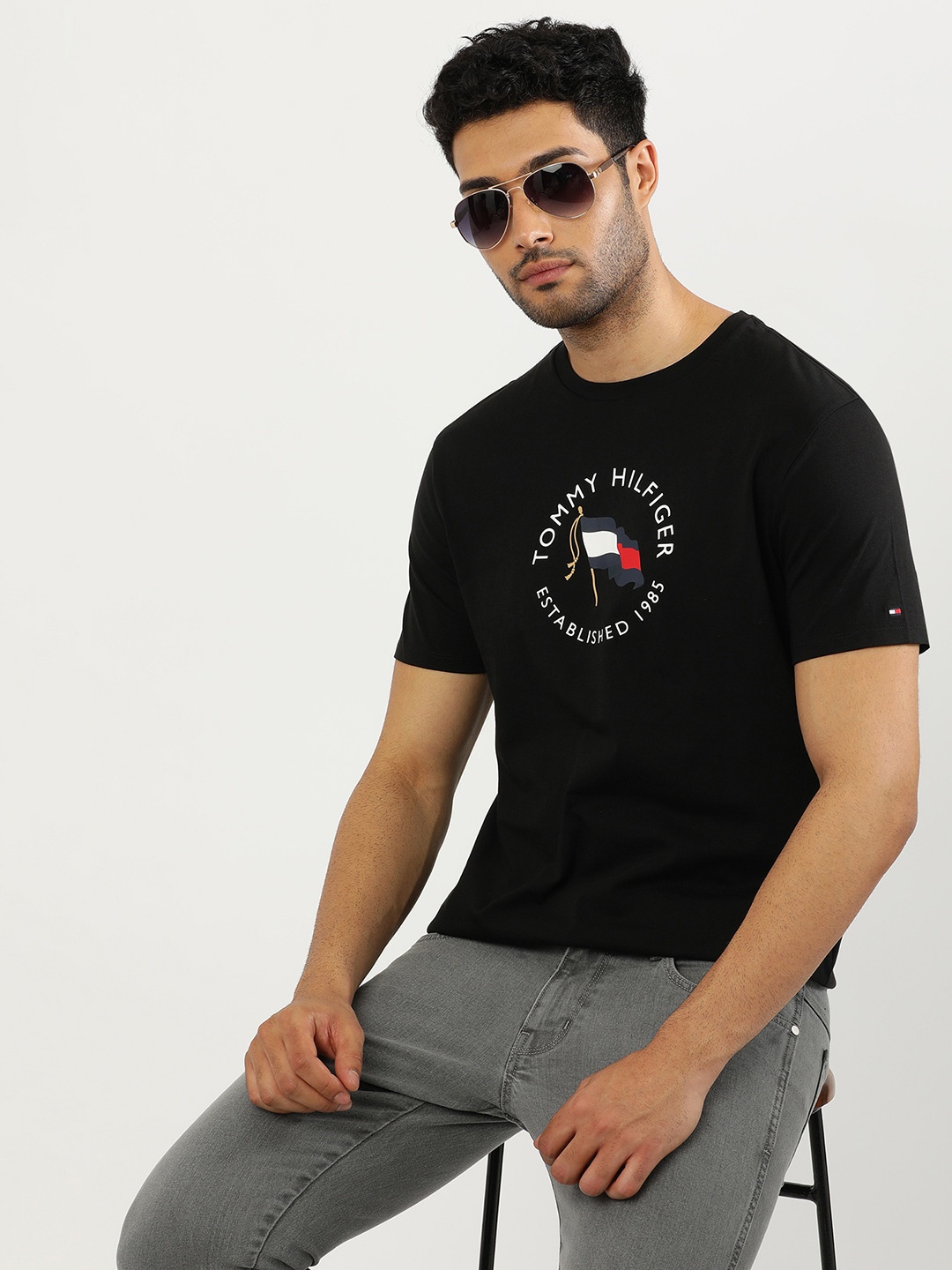 

Tommy Hilfiger Men Typography Printed Applique T-shirt, Black