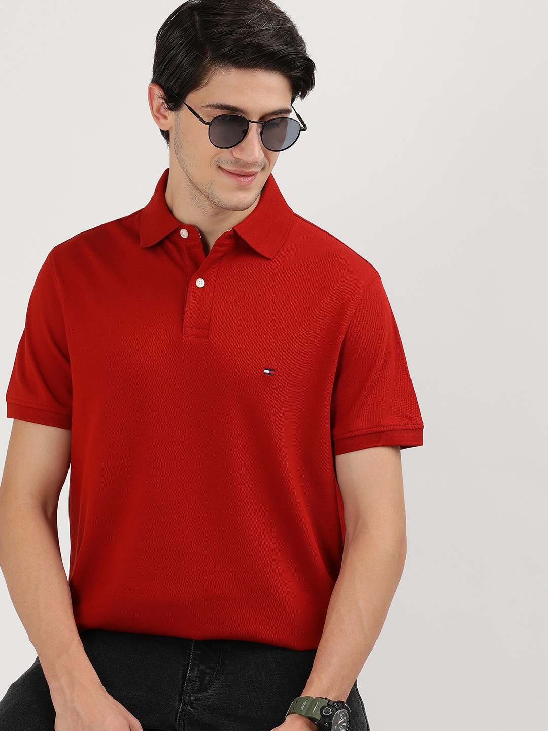 

Tommy Hilfiger Men Polo Collar Applique T-shirt, Red