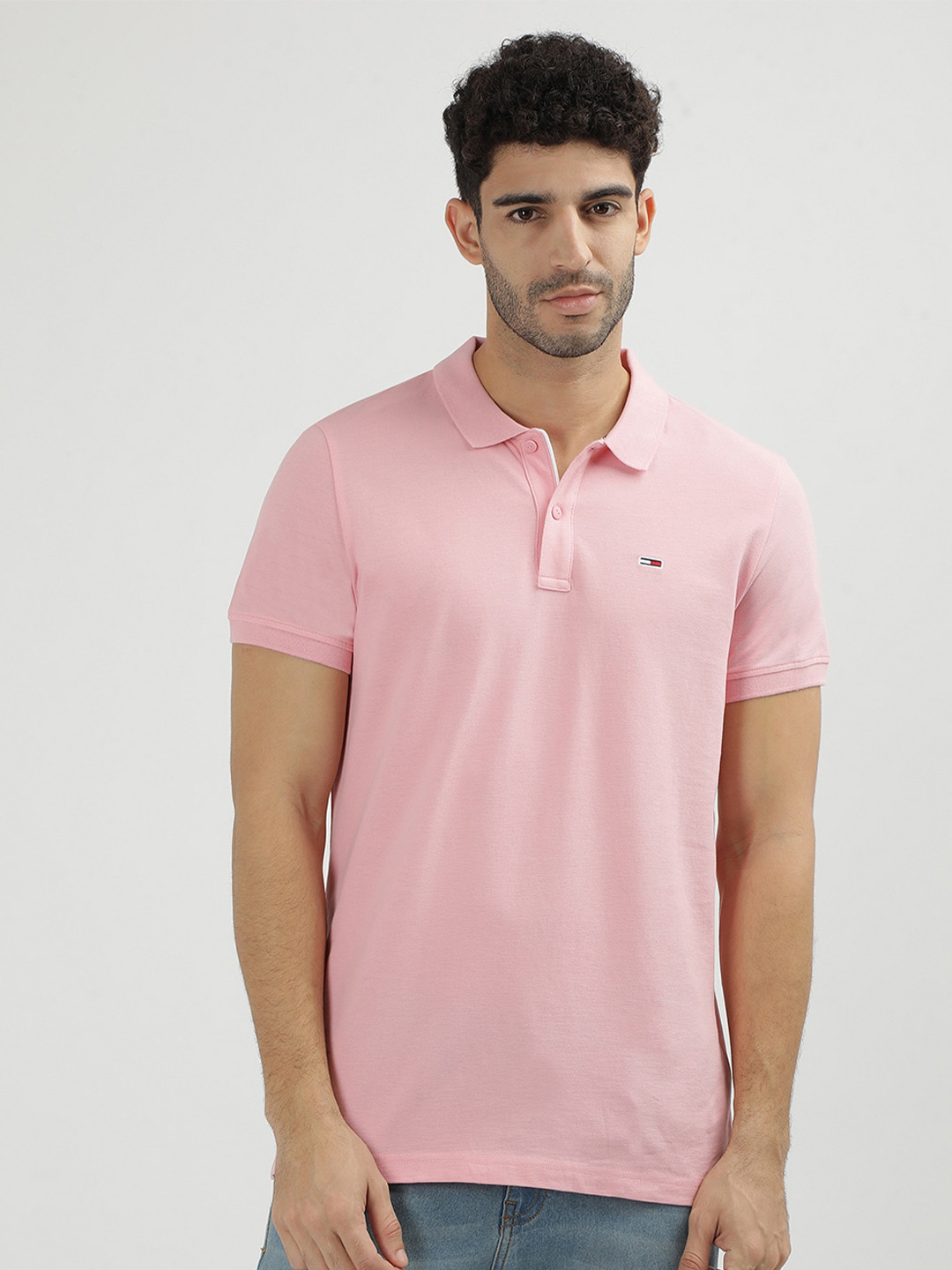 

Tommy Hilfiger Men Solid Polo Collar Pockets Slim Fit T-shirt, Pink