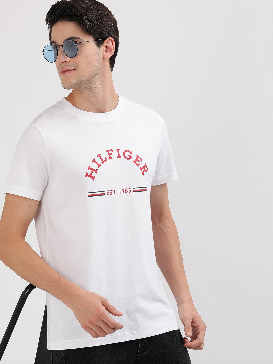 Tommy Hilfiger Men Solid Typography Printed Applique T-shirt, White