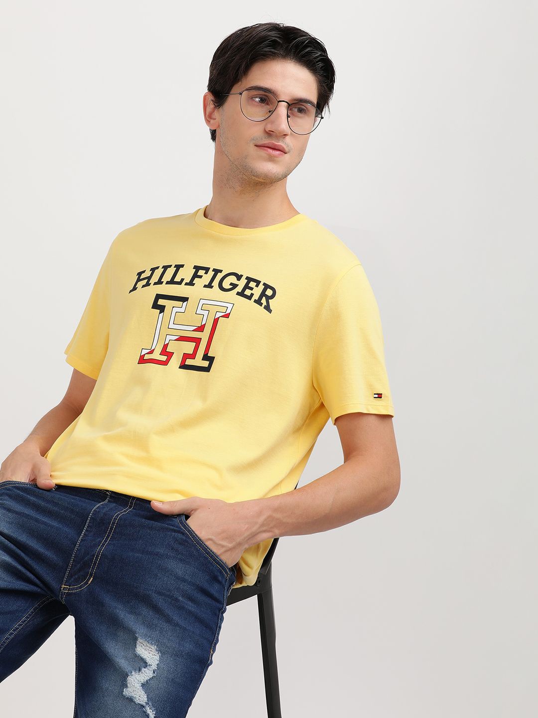 

Tommy Hilfiger Men Typography Printed T-shirt, Yellow