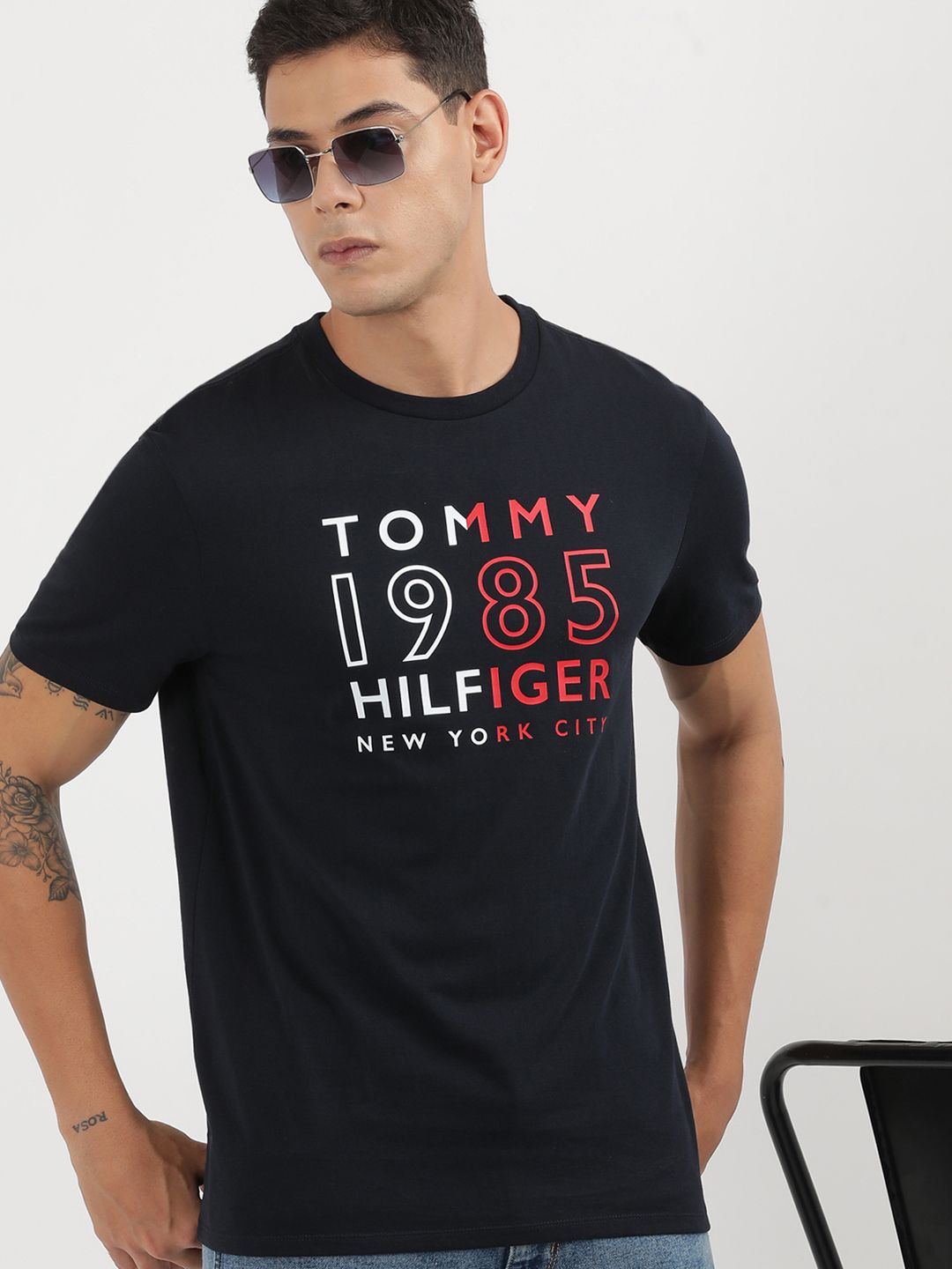 

Tommy Hilfiger Men Typography Printed T-shirt, Blue