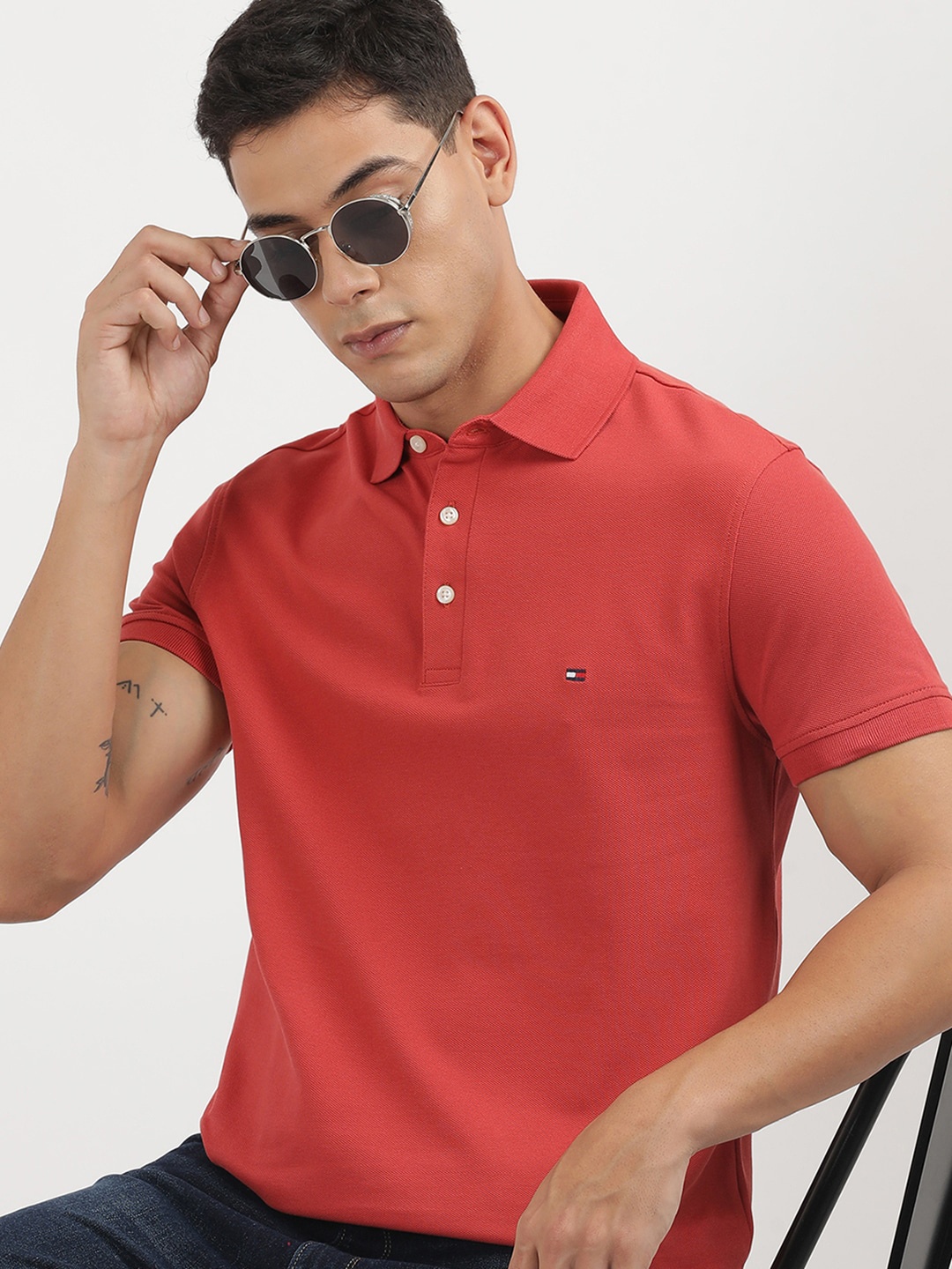 

Tommy Hilfiger Polo Collar Short Sleeves Cotton Slim Fit T-shirt, Red