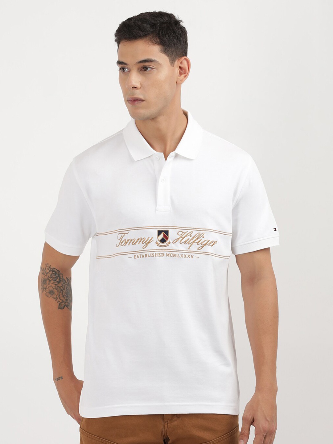 

Tommy Hilfiger Men Typography Polo Collar T-shirt, White