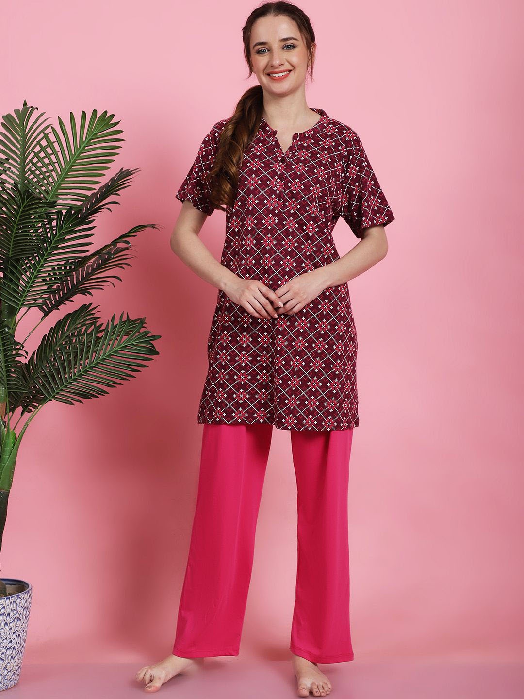 

Kanvin Women Pure Cotton Night suits, Maroon