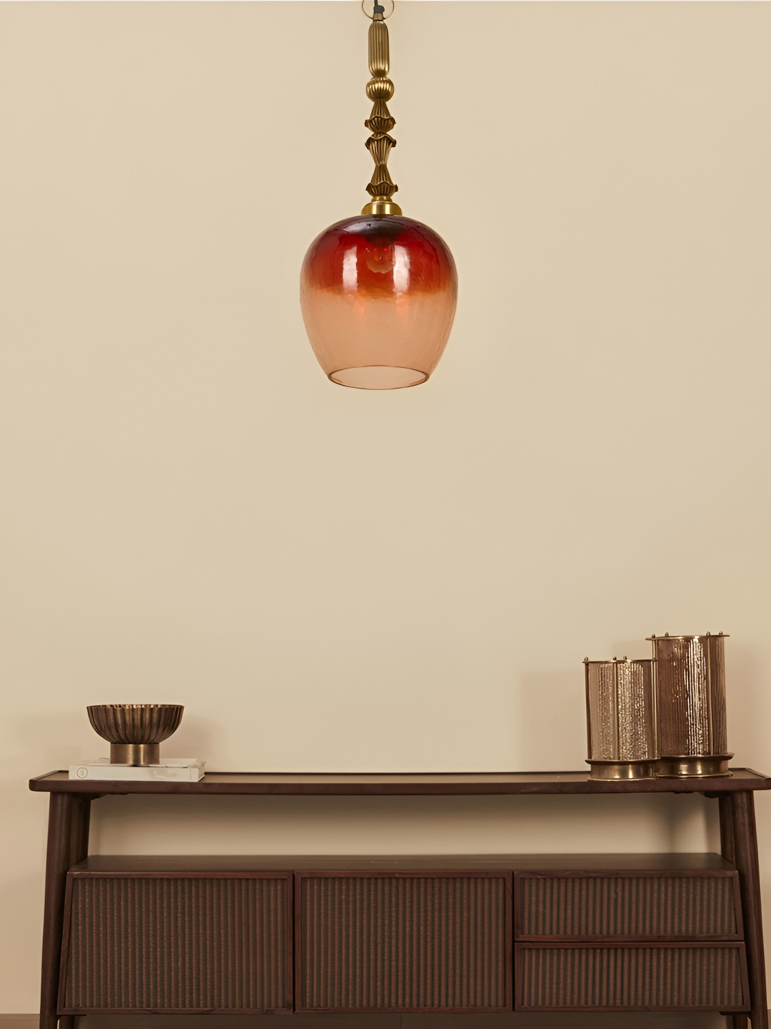 

Fabindia Red & Gold-Toned Colourblocked Glass Ceiling Lamp