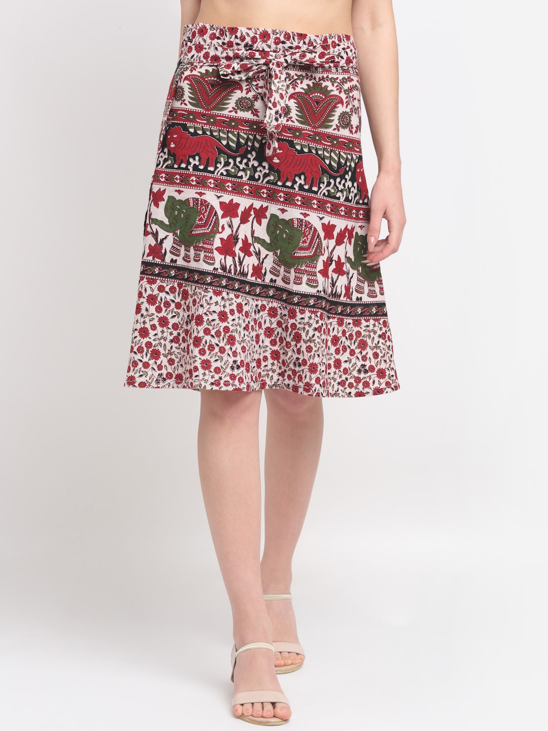 

SOUNDARYA Women Abstract Printed Pure Cotton Wrap Knee Length Skirts, White