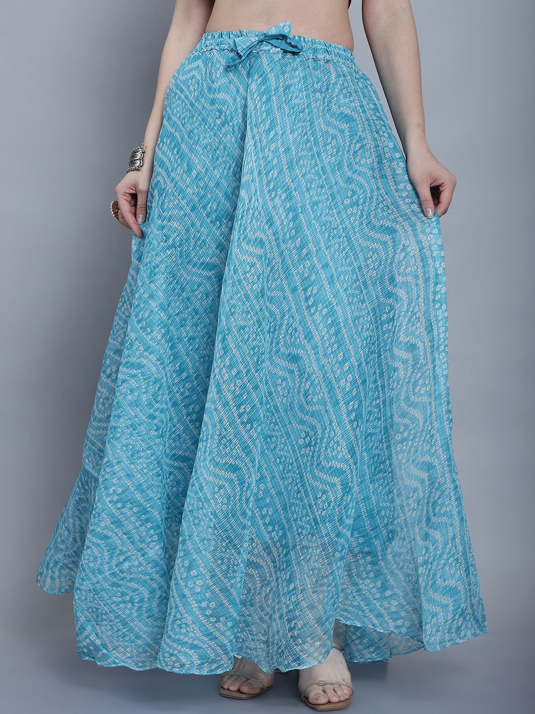 

SOUNDARYA Printed Flared Maxi Skirts, Turquoise blue