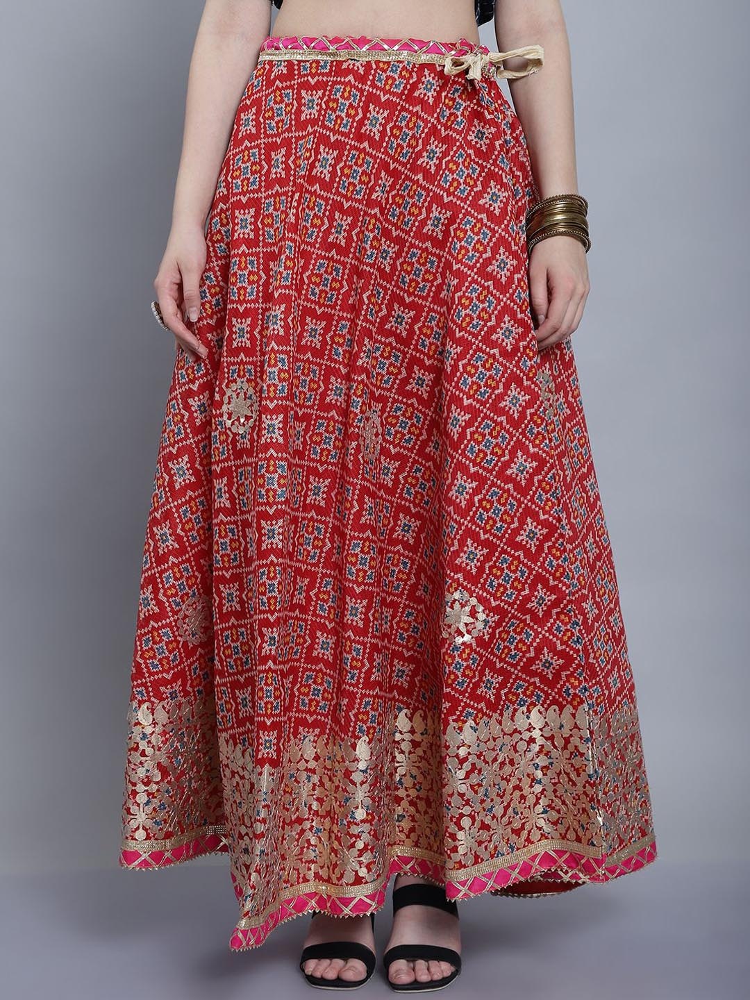 

SOUNDARYA Printed Pure Cotton Flared Maxi Skirt, Red