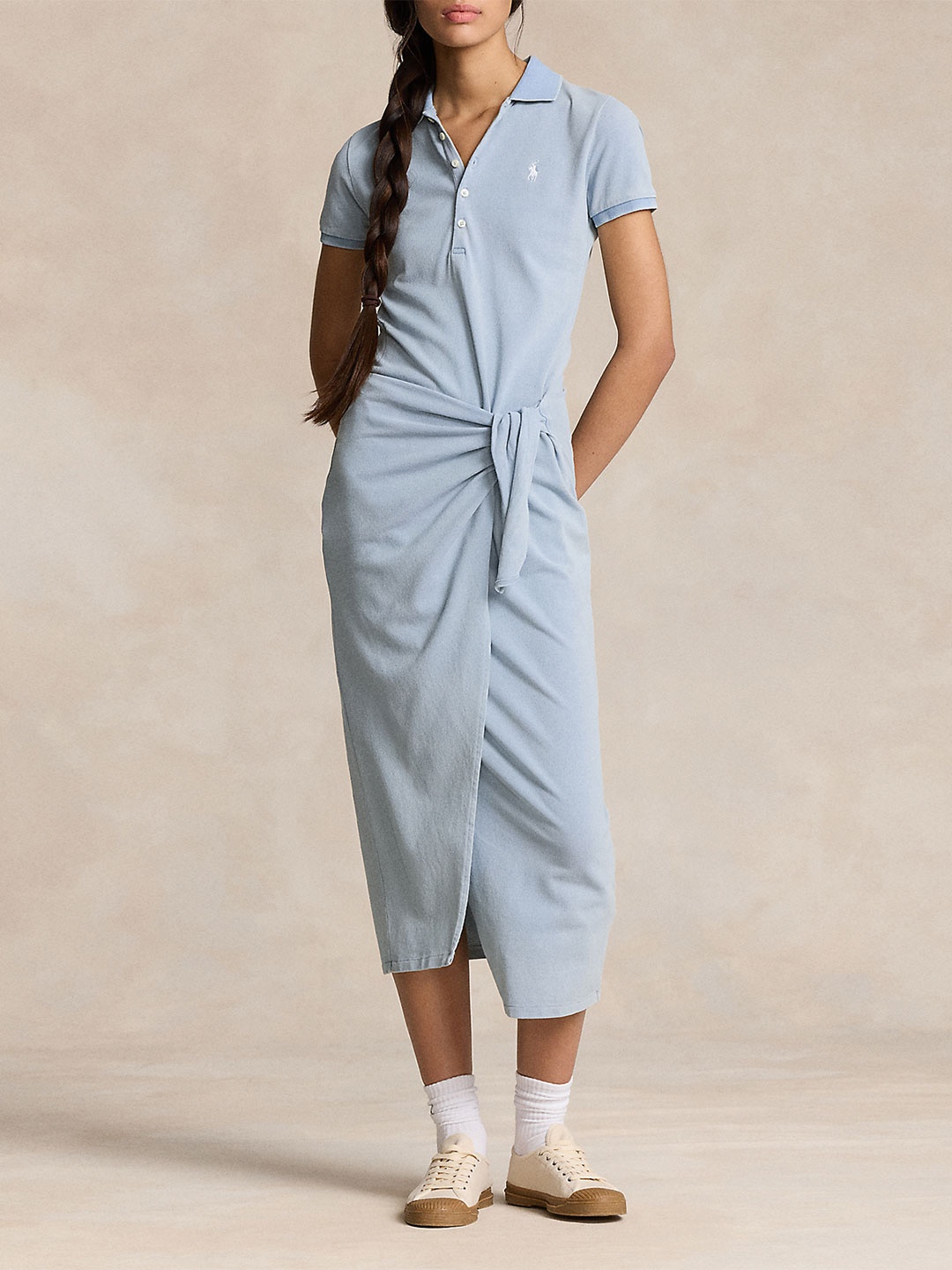 

Polo Ralph Lauren Polo Collar Twisted Cotton Shirt Midi Dress, Blue